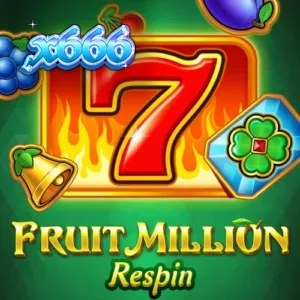 Fruit Million Respin سلاٹ گیم کا ایک منظر جس میں رنگین پھل اور وائلڈ سمبلز دکھائی دے رہے ہیں۔